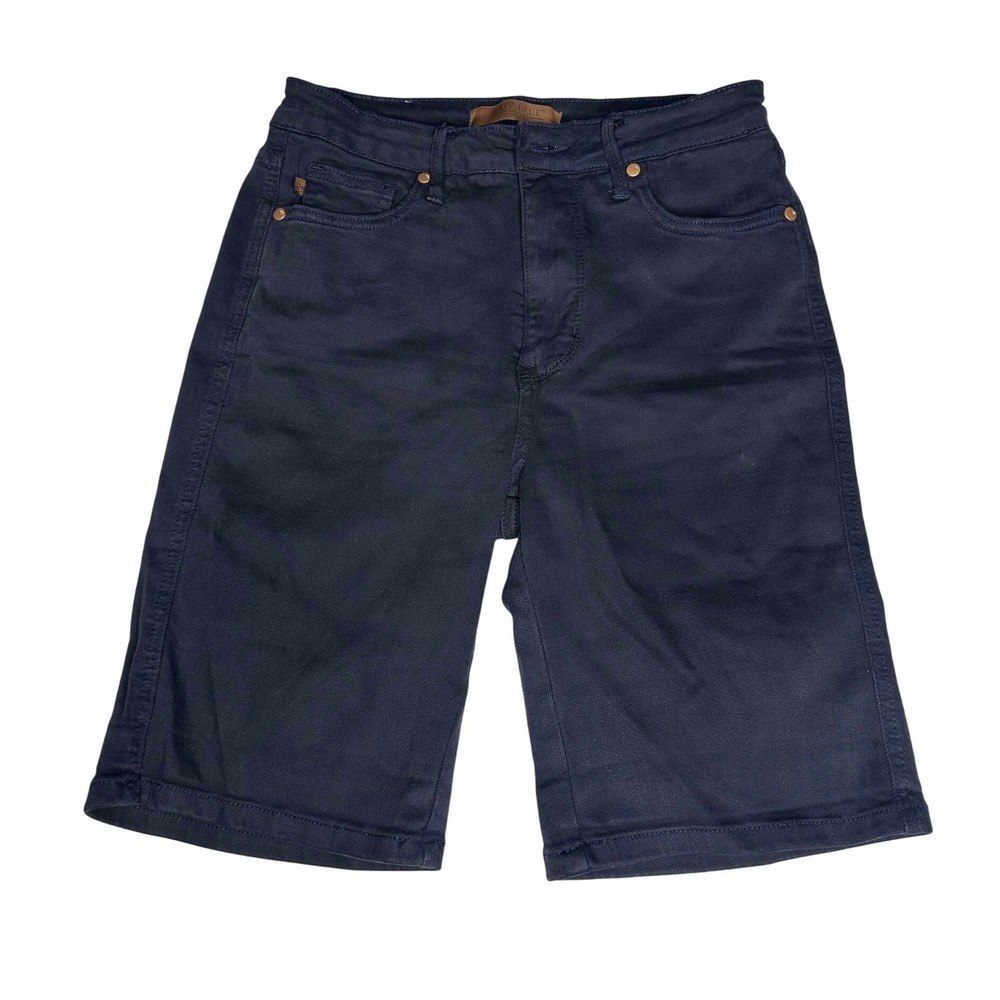 JUDY BLUE WOMEN'S NAVY BLUE TUMMY CONTROL BERMUDA SHORTS SIZE MEDIUM